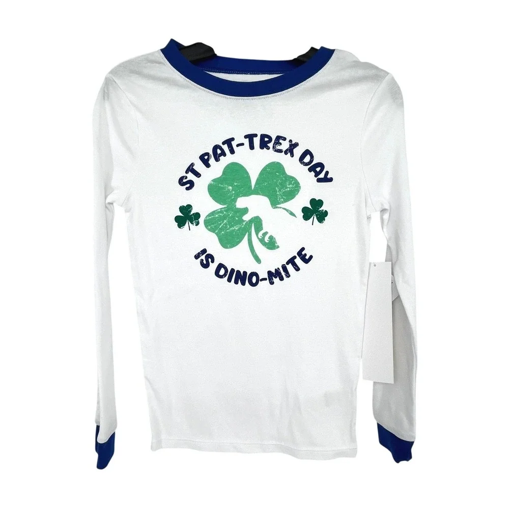 St Patrick's Day Pajama Set Kids 10‎ White St Pat-Trex Day Dino-Mite 2pc PJs